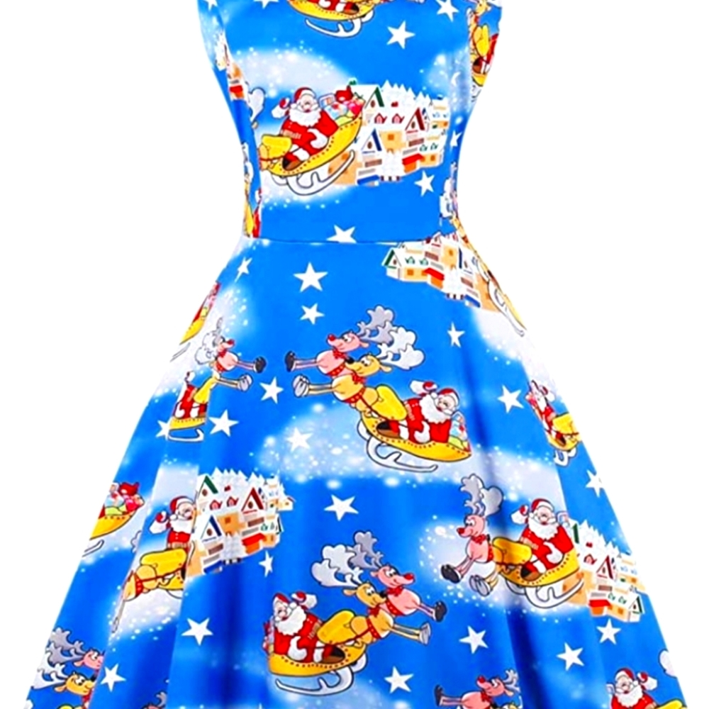 Christmas Sleeveless Santa Claus Round Collar Dress